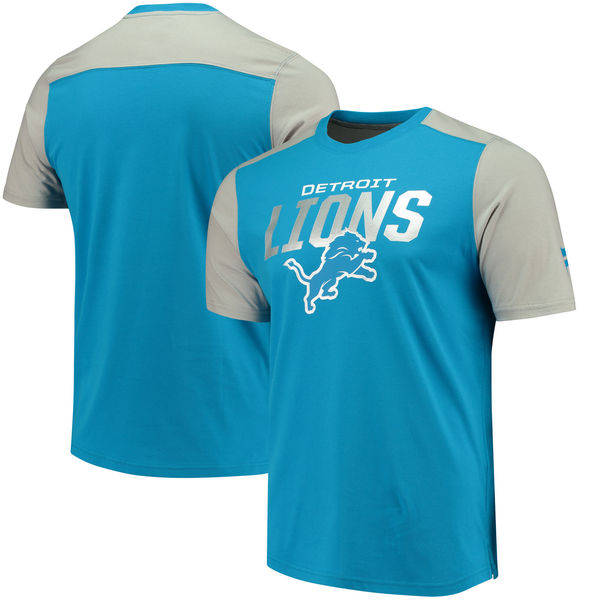 Detroit Lions NFL Pro Line By Fanatics Branded Iconic Color Blocked T-Shirt Blue Gray