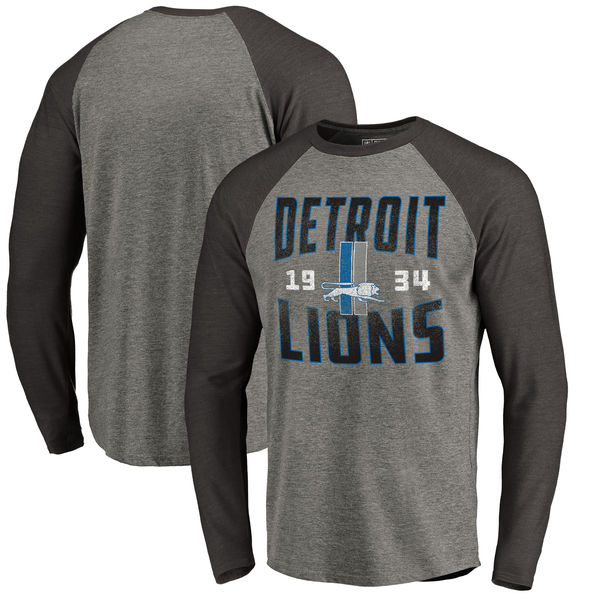 Detroit Lions NFL Pro Line By Fanatics Branded Timeless Collection Antique Stack Long Sleeve Tri-Blend Raglan T-Shirt Ash