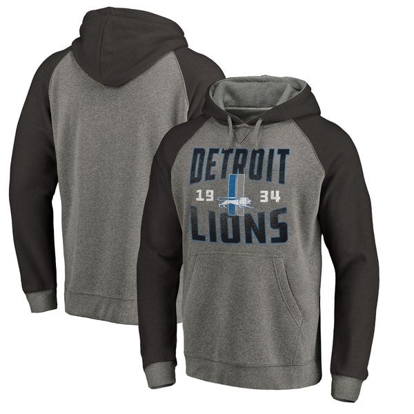 Detroit Lions NFL Pro Line By Fanatics Branded Timeless Collection Antique Stack Tri-Blend Raglan Pullover Hoodie Ash