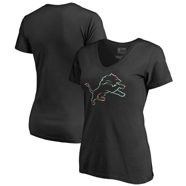 Detroit Lions NFL Pro Line By Fanatics Branded Women's Lovely Plus Size V Neck T-Shirt Black