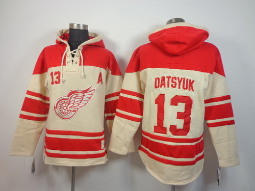 Detroit Red Wings #13 Pavel Datsyuk Cream Hoody Stitched