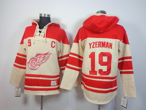 Detroit Red Wings #19 Steve Yzerman Cream Hoody Stitched