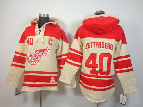 Detroit Red Wings #40 Henrik Zetterberg Cream Hoody Stitched