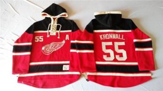 Detroit Red Wings #55 Niklas Kronwall Red Sawyer Hooded Sweatshirt Stitched NHL Jersey
