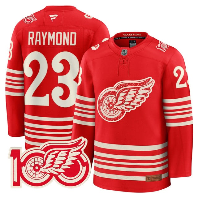 Detroit Red Wings Centennial Season Premium Jersey - All Stitched Lucas Raymond 23