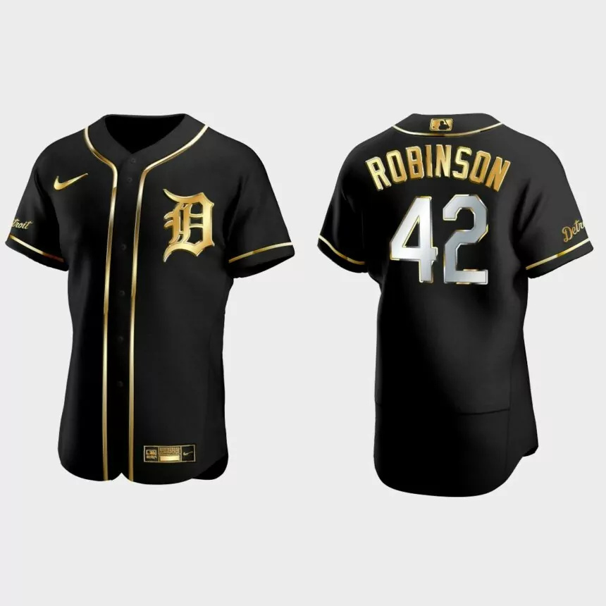 Detroit Tigers #42 Jackie Robinson Golden Edition Authentic Jersey – Black.jpg