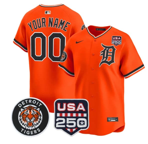 Detroit Tigers 2026 Alternate Vapor Premier Limited Custom Jersey - 250America Patch - All  Stitched