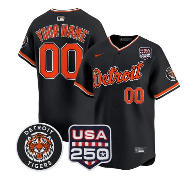 Detroit Tigers 2026 Alternate Vapor Premier Limited Custom Jersey - 250America Patch - All Stitched