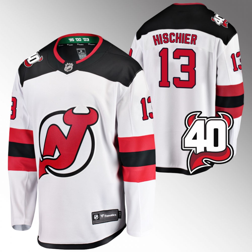 Devils #13 Nico Hischier White 2022-23 40th Anniversary Jersey