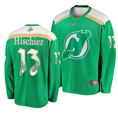 Devils 13 Nico Hischier Green 2019 St. Patrick's Day Adidas Jersey