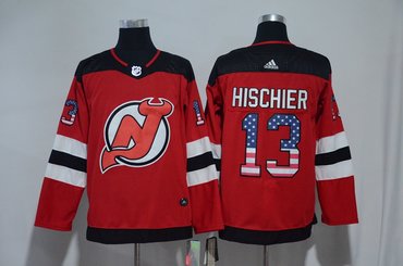 Devils 13 Nico Hischier Red USA Flag Adidas Jersey