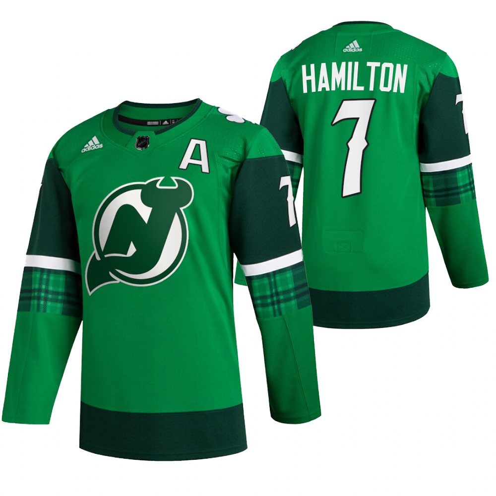 Devils Dougie Hamilton St Patricks Day Green #7 Jersey Warm-Up