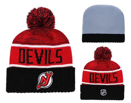 Devils Fresh Logo Red Pom Knit Hat YD