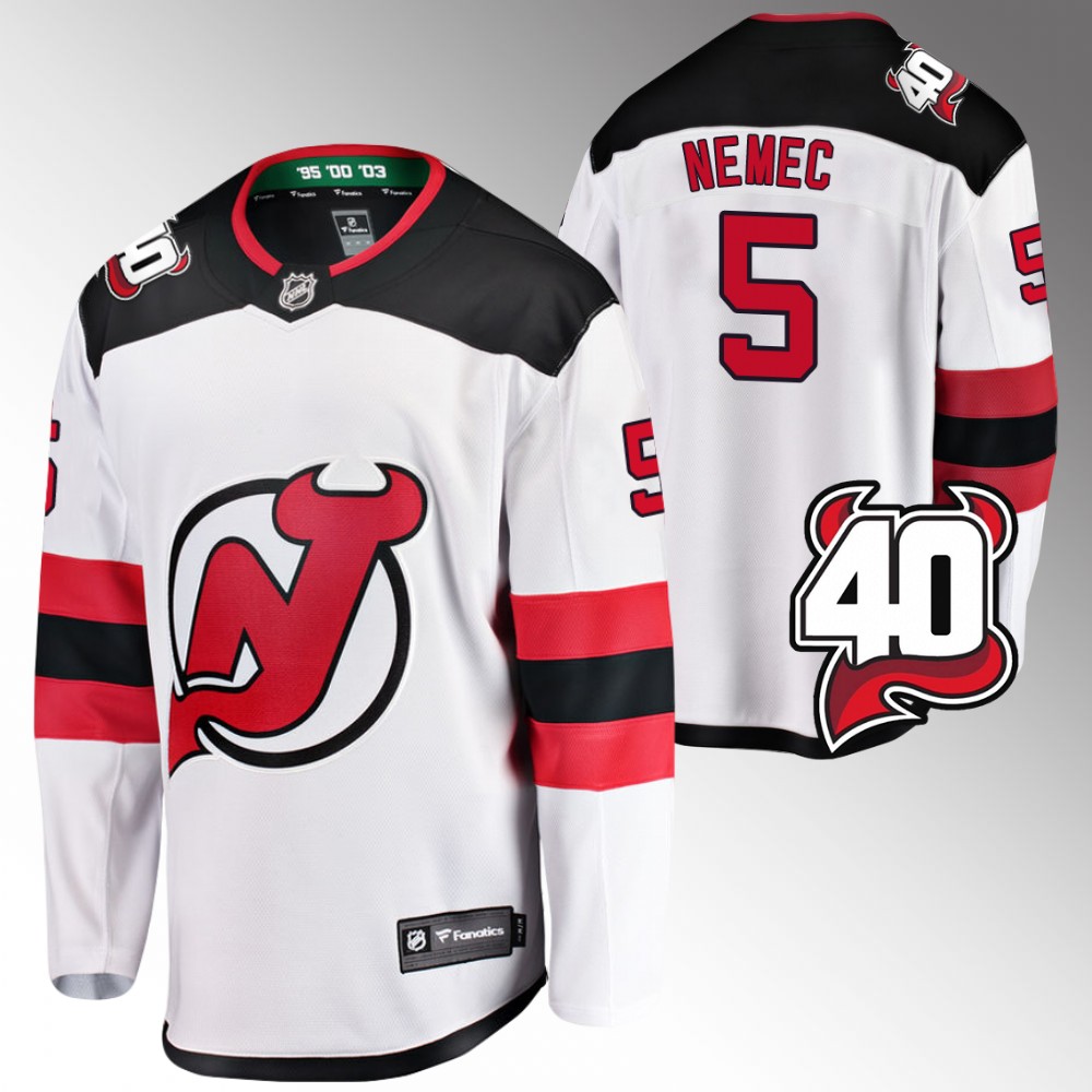 Devils Simon Nemec Jersey Away White 40th Anniversary Men