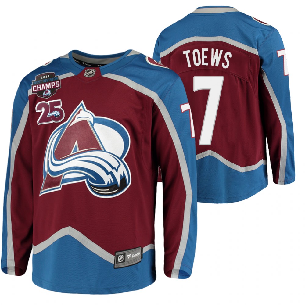 Devon Toews Avalanche 2021 West Division Champions Burgundy Jersey