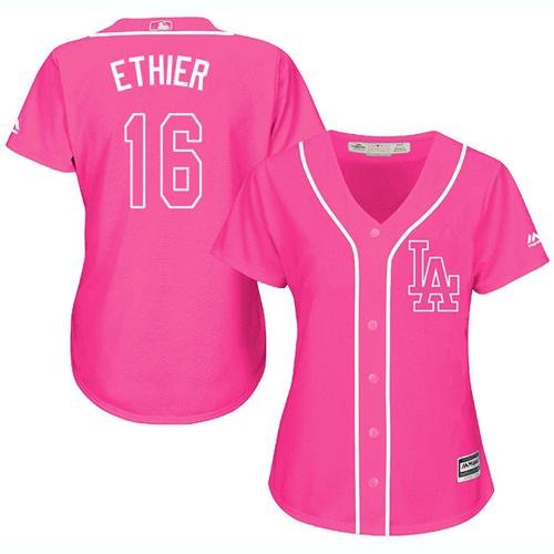Dodgers #16 Andre Ethier Pink Fashion Women's Stitched MLB Jersey