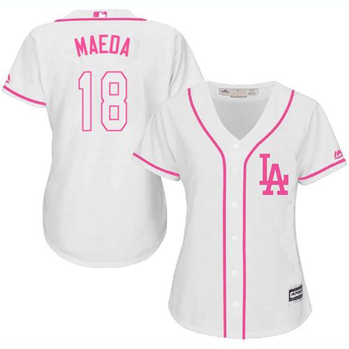 Dodgers #18 Kenta Maeda White Pink Fashion Women's Stitched MLB Jersey