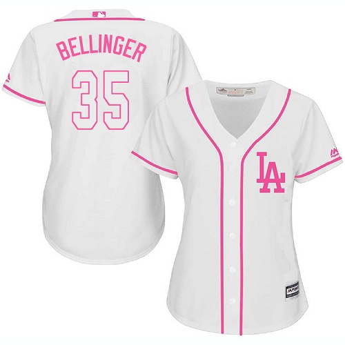 Dodgers #35 Cody Bellinger White Pink Fashion Women's Stitched MLB Jersey