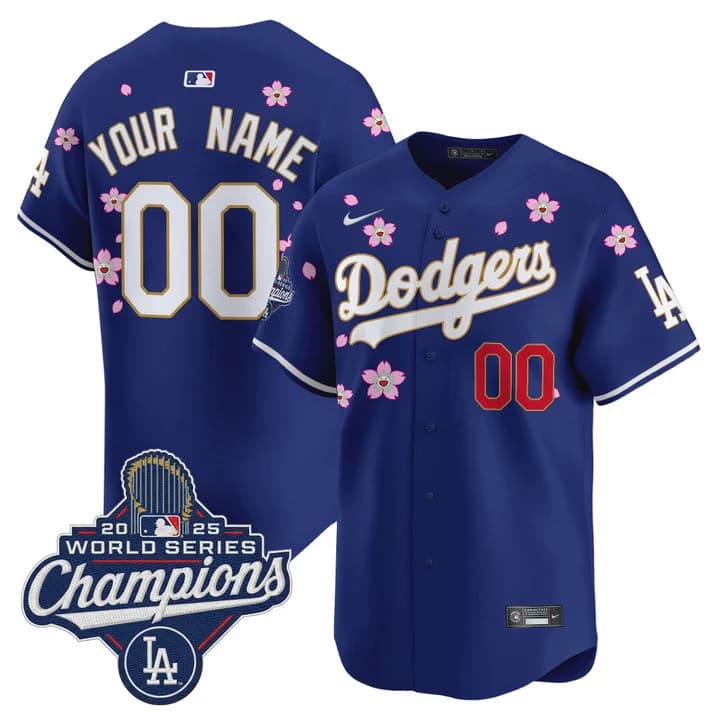 Dodgers 2025 World Series Champions x Tokyo Series Gold Trim Vapor Premier Limited Custom Jersey   - Stitched