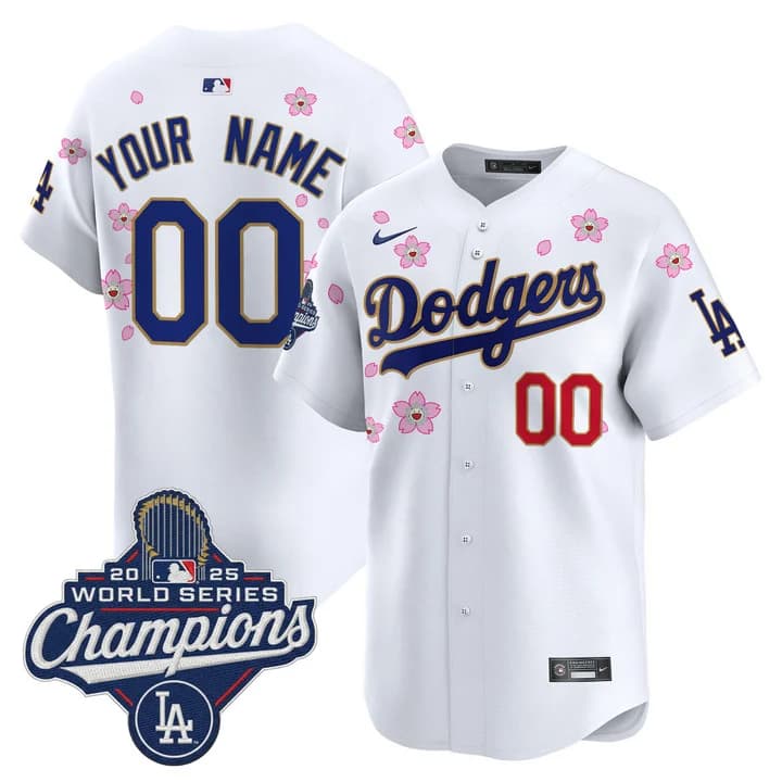 Dodgers 2025 World Series Champions x Tokyo Series Gold Trim Vapor Premier Limited Custom Jersey -   Stitched