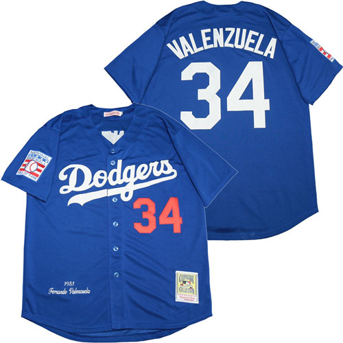 Dodgers 34 Fernando Valenzuela Royal 1981 Cooperstown Collection Jersey