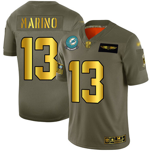 Dolphins #13 Dan Marino Camo Gold Men's Stitched Football Limited 2019 Salute To Service Jersey