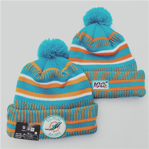 Dolphins Team Logo Aqua 100th Season Pom Knit Hat YD