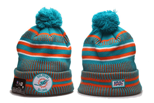 Dolphins Team Logo Aqua 100th Season Pom Knit Hat YD