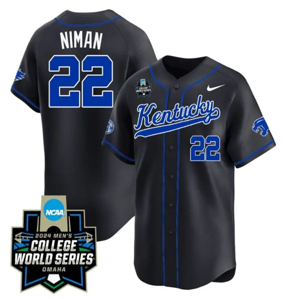 Dom Niman Jersey #22 Kentucky Wildcats 2024 College World Series Vapor Premier Limited NCAA Baseball Stitched Black
