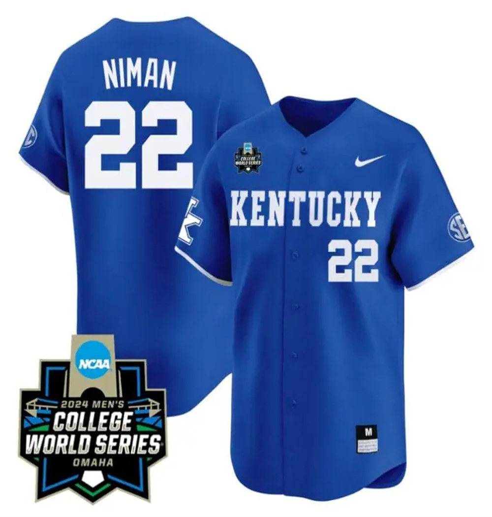 Dom Niman Jersey #22 Kentucky Wildcats 2024 College World Series Vapor Premier Limited NCAA Baseball Stitched Blue