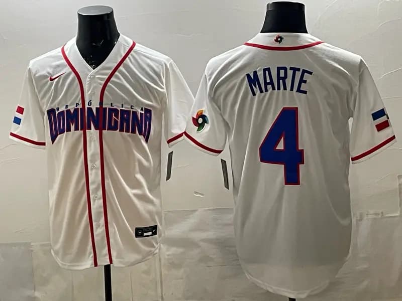Dominican Republic Baseball Nike 2026 World Baseball Classic Home Stadium Jersey - White 4  marte