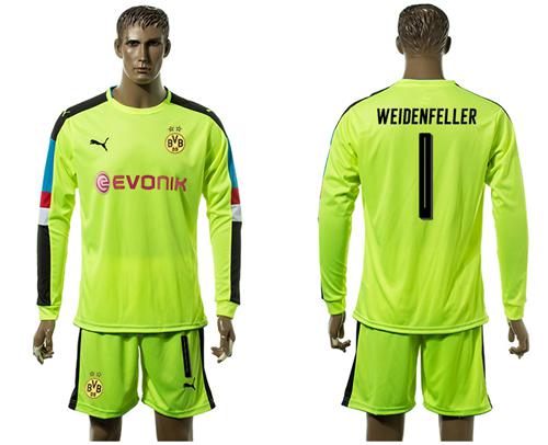 Dortmund #1 Weidenfeller Shiny Green Goalkeeper Long Sleeves Soccer Club Jersey