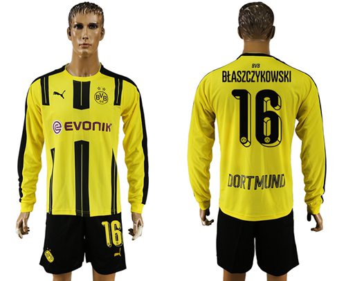 Dortmund #16 Blaszczykowski Home Long Sleeves Soccer Club Jersey