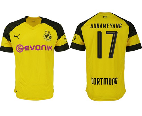 Dortmund #17 Aubameyang Home Soccer Club Jersey