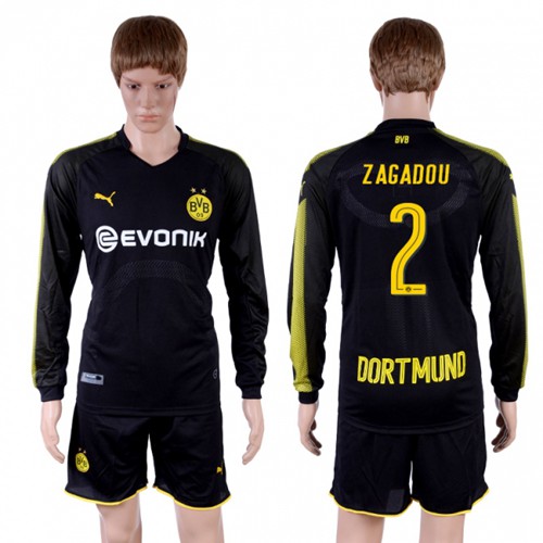 Dortmund #2 Zagadou Away Long Sleeves Soccer Club Jersey