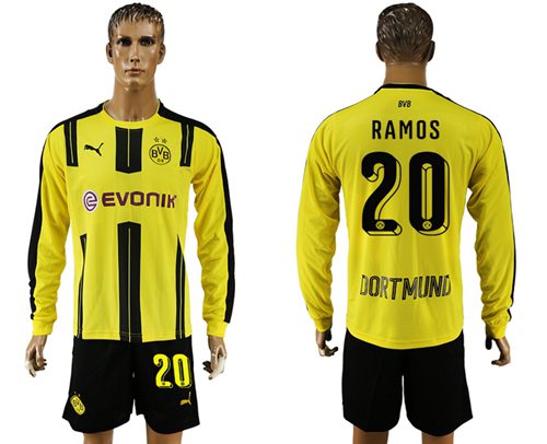 Dortmund #20 Ramos Home Long Sleeves Soccer Club Jersey