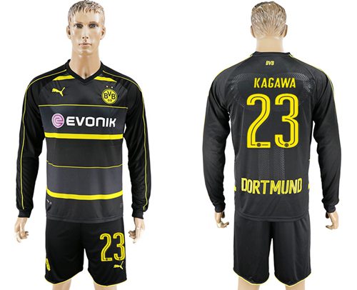 Dortmund #23 Kagawa Away Long Sleeves Soccer Club Jersey