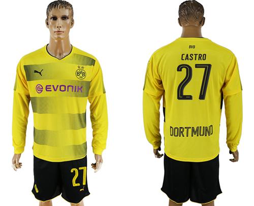 Dortmund #27 Castro Home Long Sleeves Soccer Club Jersey
