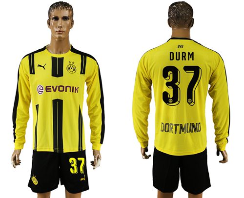 Dortmund #37 Durm Home Long Sleeves Soccer Club Jersey