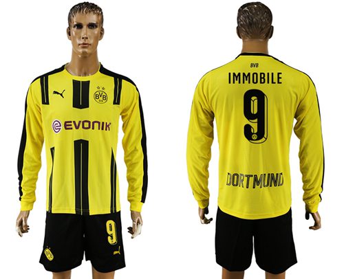 Dortmund #9 Immobile Home Long Sleeves Soccer Club Jersey