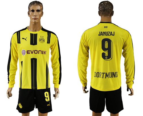 Dortmund #9 Januzaj Home Long Sleeves Soccer Club Jersey