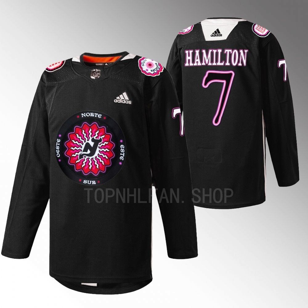 Dougie Hamilton 2022 New Jersey Devils Black Hispanic Heritage Night Warmup Jersey