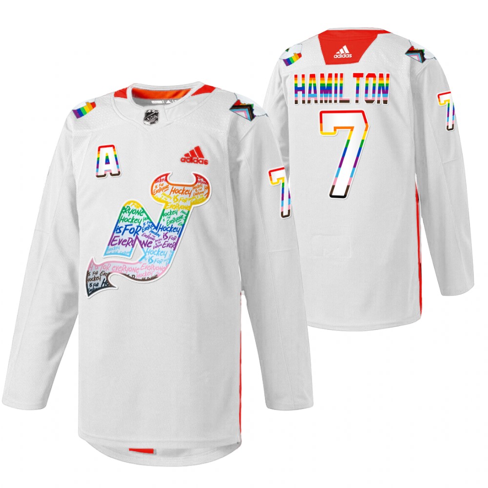 Dougie Hamilton Devils LGBTQ Pride Night 2022 Jersey White Warmup