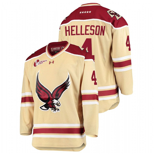 Drew Helleson College Hockey 2021-22 Boston College Eagles Beige Jersey