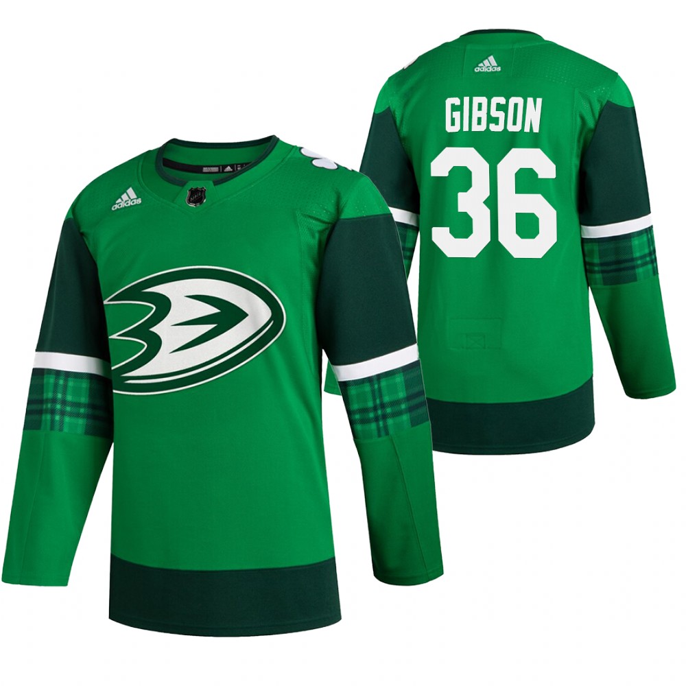 Ducks John Gibson 2020 St. Patrick's Day Green #36 Jersey Authentic Player
