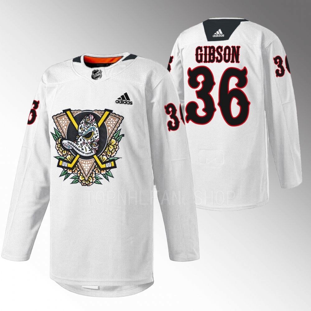 Ducks John Gibson 2022 Dia de Muertos Night White Warmup Jersey