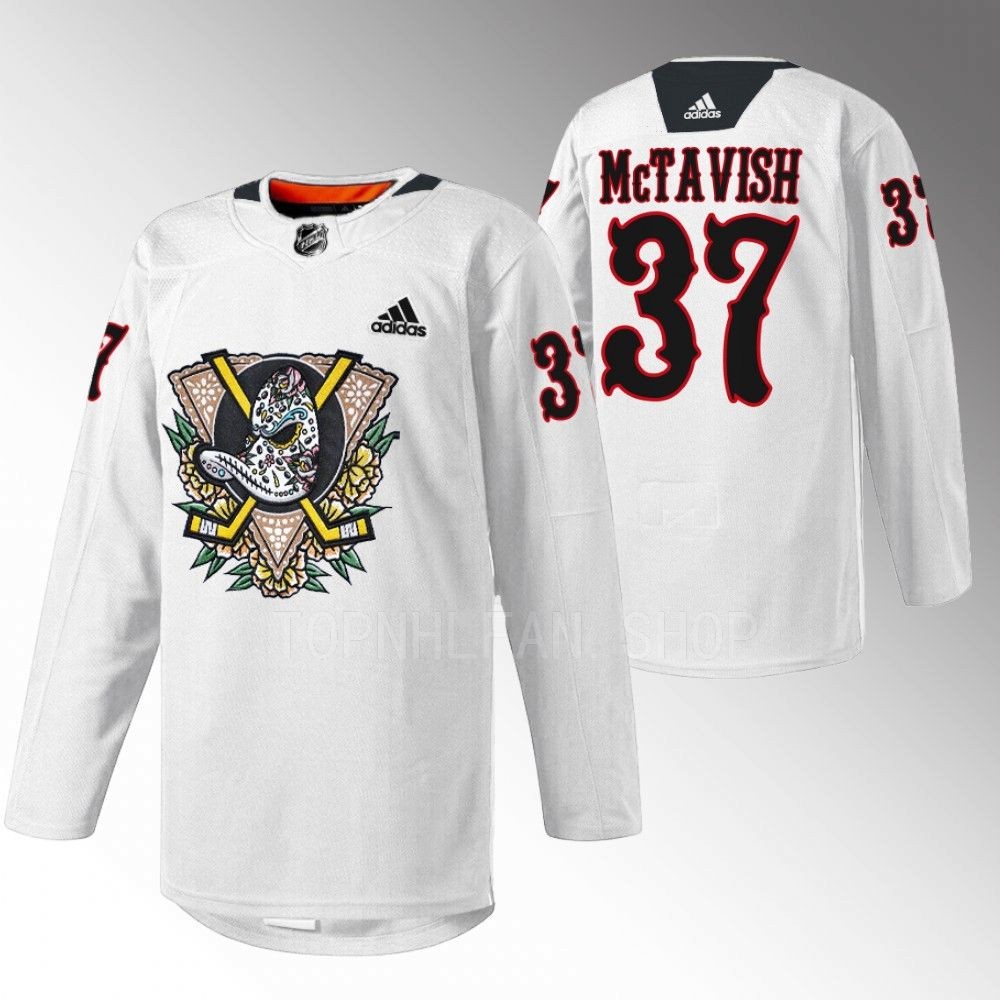 Ducks Mason McTavish 2022 Dia de Muertos Night White Warmup Jersey