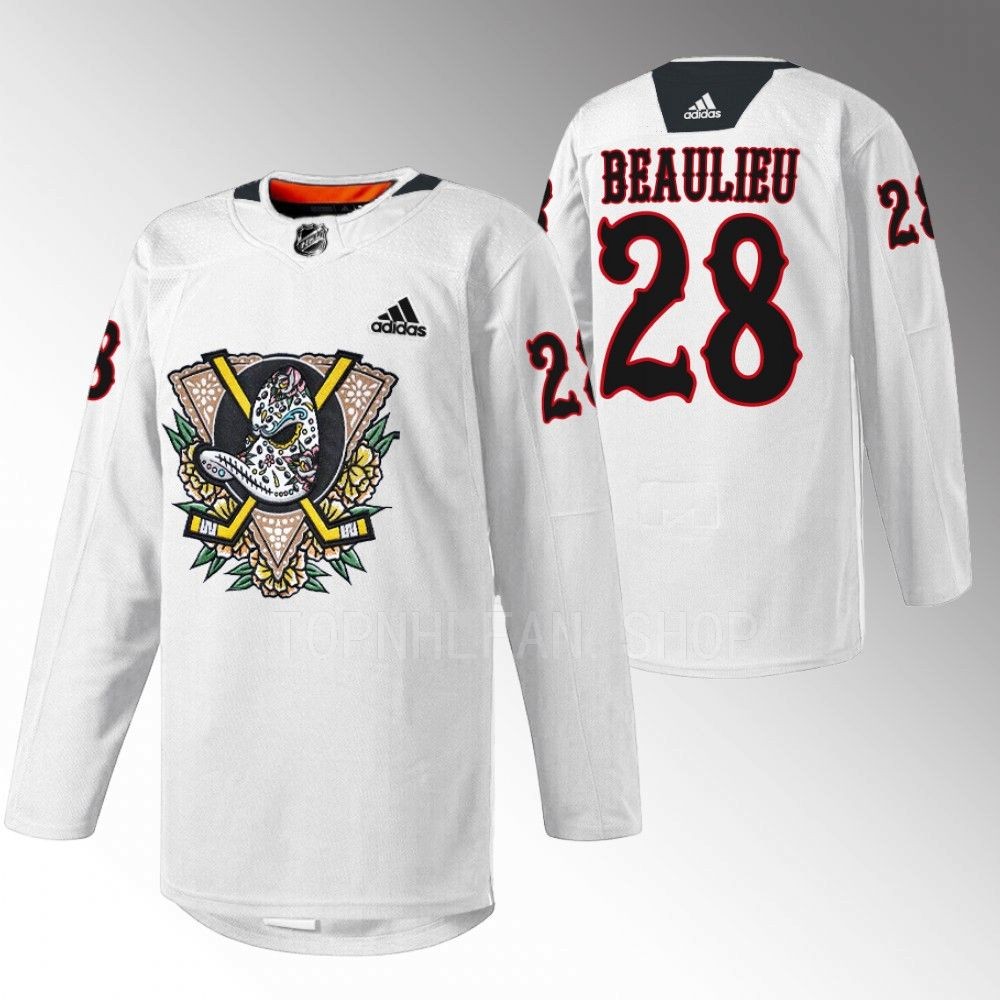 Ducks Nathan Beaulieu 2022 Dia de Muertos Night White Warmup Jersey