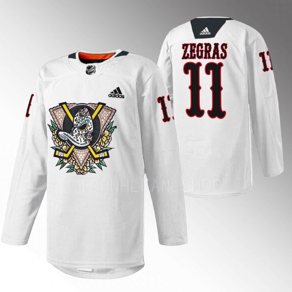 Ducks Trevor Zegras 2022 Dia de Muertos Night White Warmup Jersey