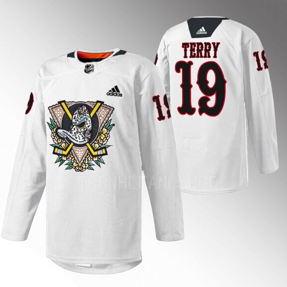 Ducks Troy Terry 2022 Dia de Muertos Night White Warmup Jersey